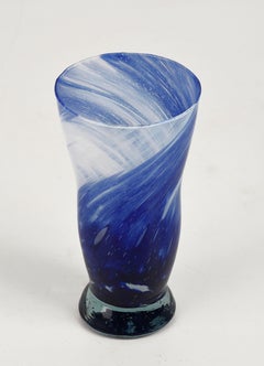 Midcentury Crystal and Blue Murano Blown Glass Vase, Italy 1960s