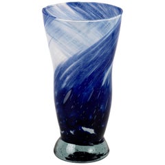 Vintage Midcentury Crystal and Light Blue Murano Glass Italian Vase for Venini, 1960s