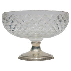 Midcentury Crystal and Sterling Silver Compote or Footed Bowl