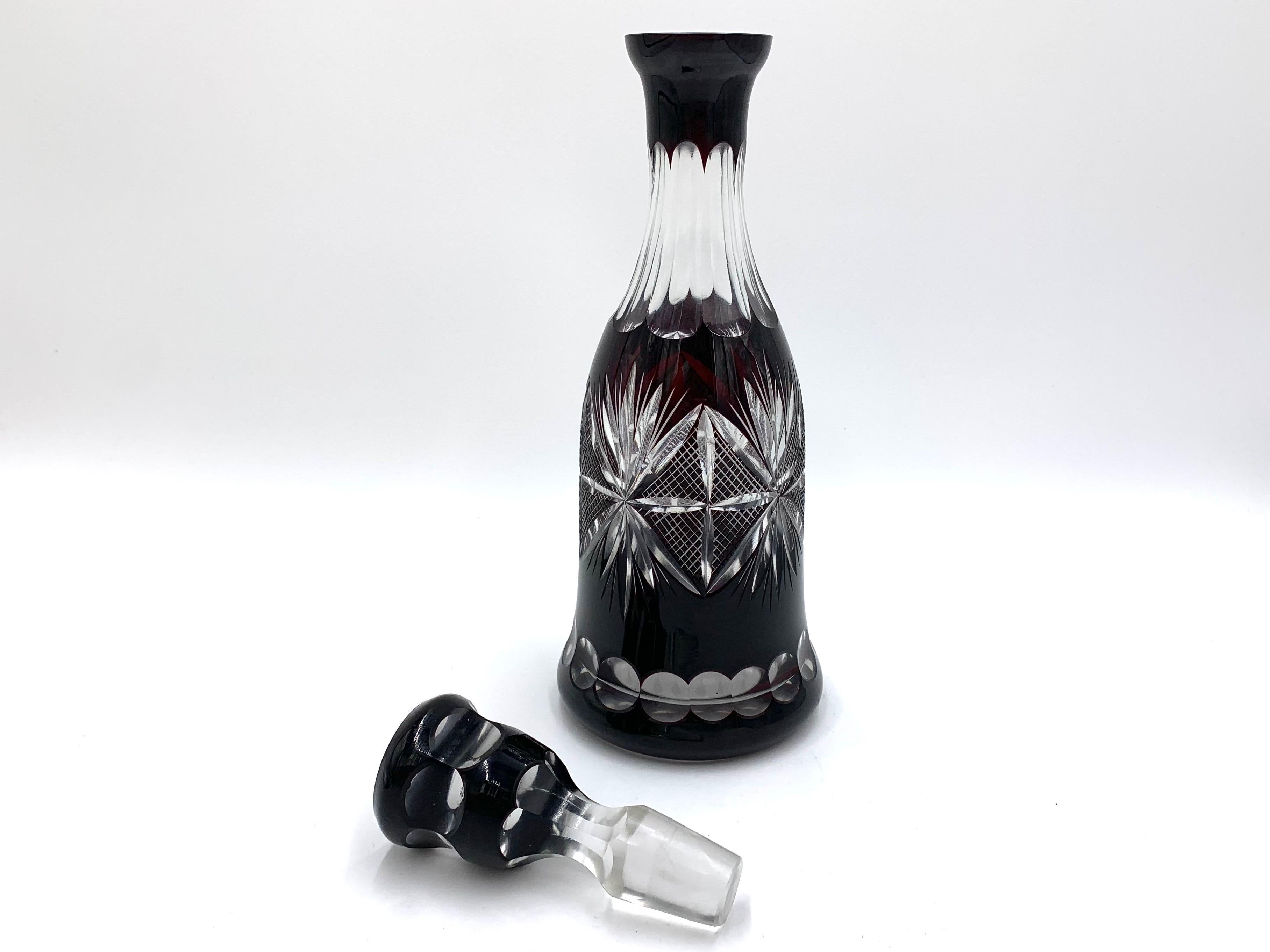 Midcentury Crystal Black Carafe Decanter In Good Condition In Chorzów, PL