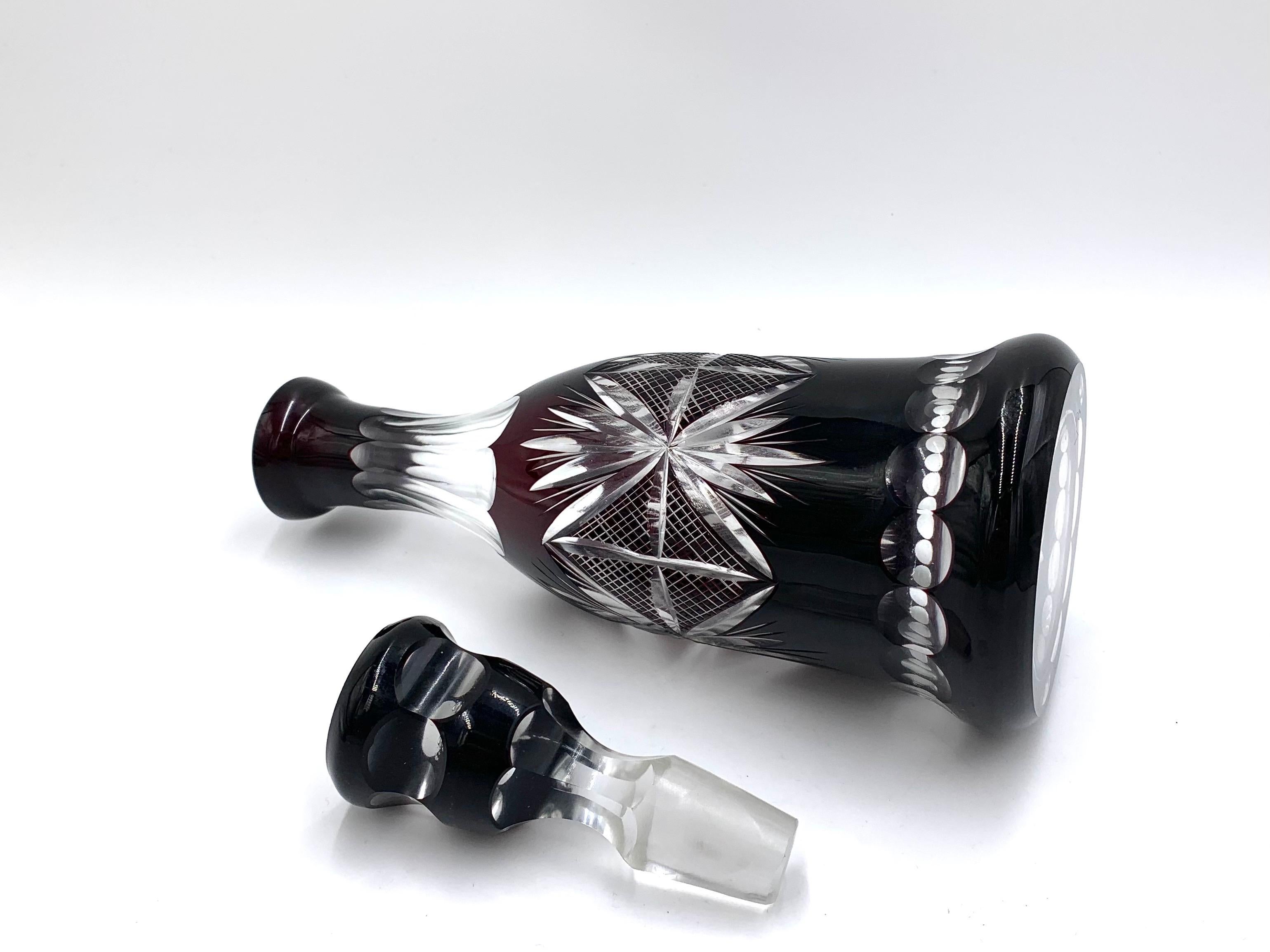 20th Century Midcentury Crystal Black Carafe Decanter