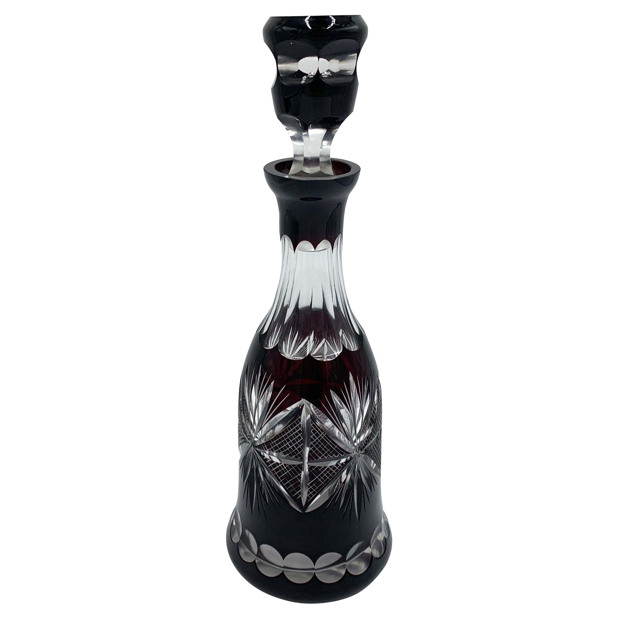 Midcentury Crystal Black Carafe Decanter