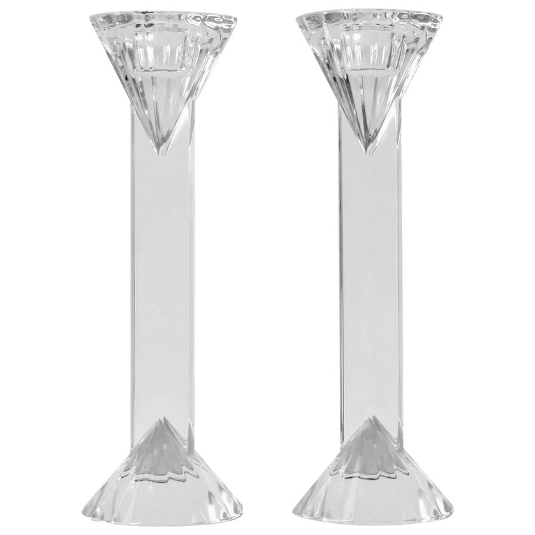 Midcentury Crystal Candlesticks For Sale at 1stDibs