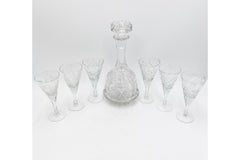 Midcentury Crystal Decanter Liqueur Set, Poland, 1960s