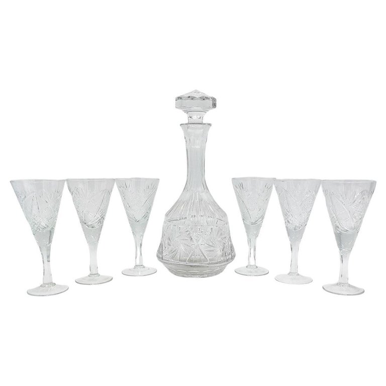 Midcentury Crystal Decanter Liqueur Set, Poland, 1960s For Sale at 1stDibs