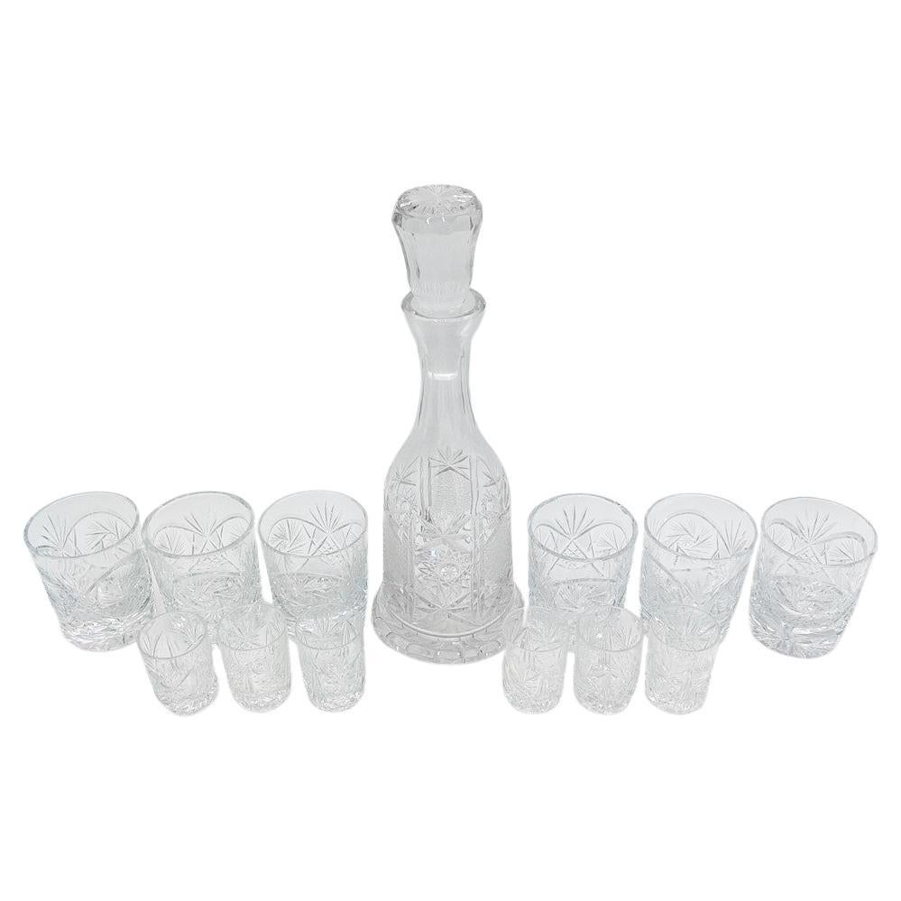 Midcentury Crystal Decanter Liqueur Set, Poland, 1960s For Sale