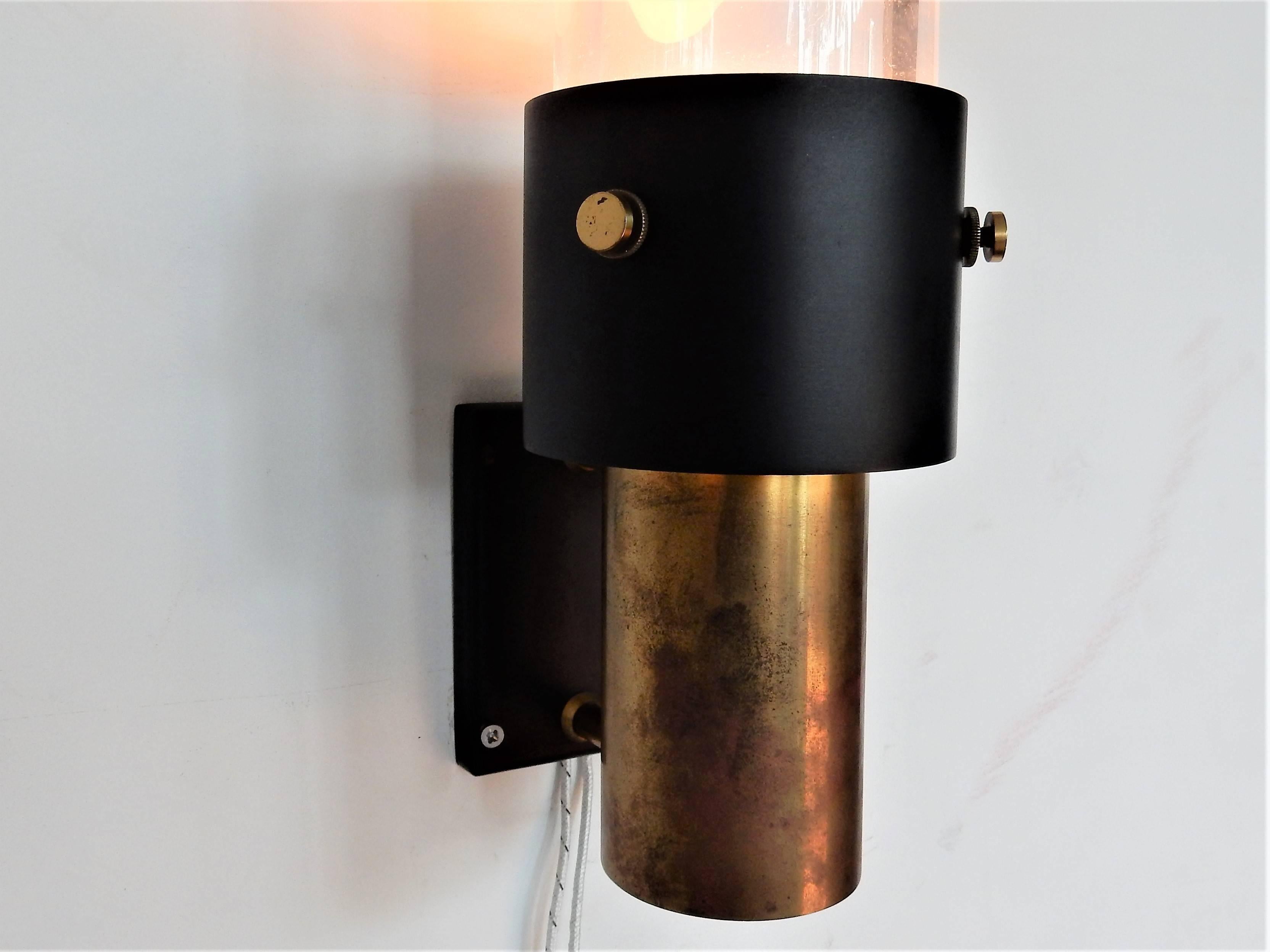 Danish Midcentury Crystal Glass and Brass 'Saga' Wall Sconce by Lyfa & Orrefors