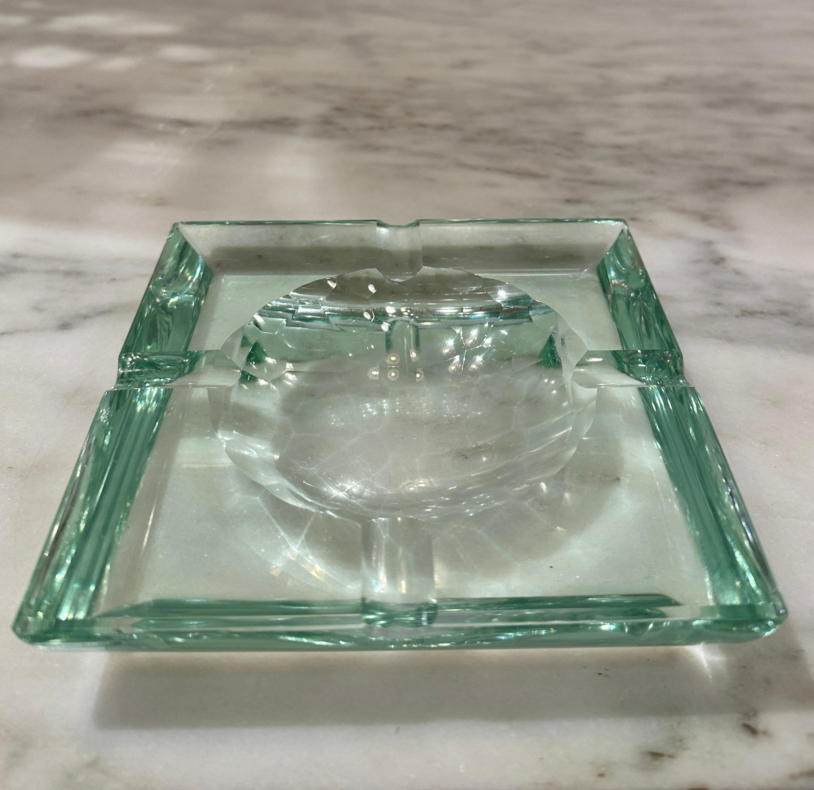 Italian Midcentury Crystal Glass Ashtray/ Vide-Poche by Fontana Arte For Sale