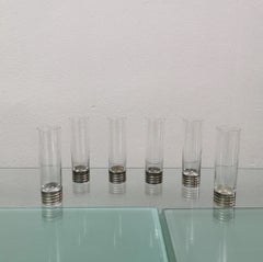 Midcentury Crystal Glass Goblet Transparent Silver 800 Italian Design Set of 6