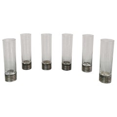 Midcentury Crystal Glass Goblet Transparent Silver 800 Italian Design Set of 6