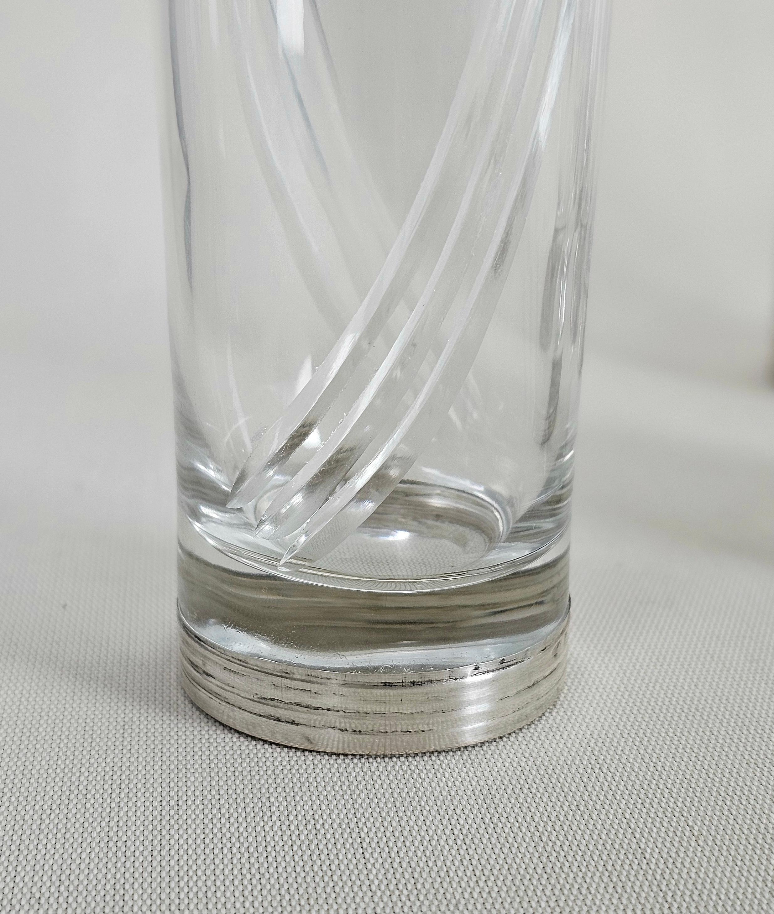 Mid-Century Modern Midcentury Crystal Glass Transparent Silver 800 Italian Designs 1960s Set of 6 en vente