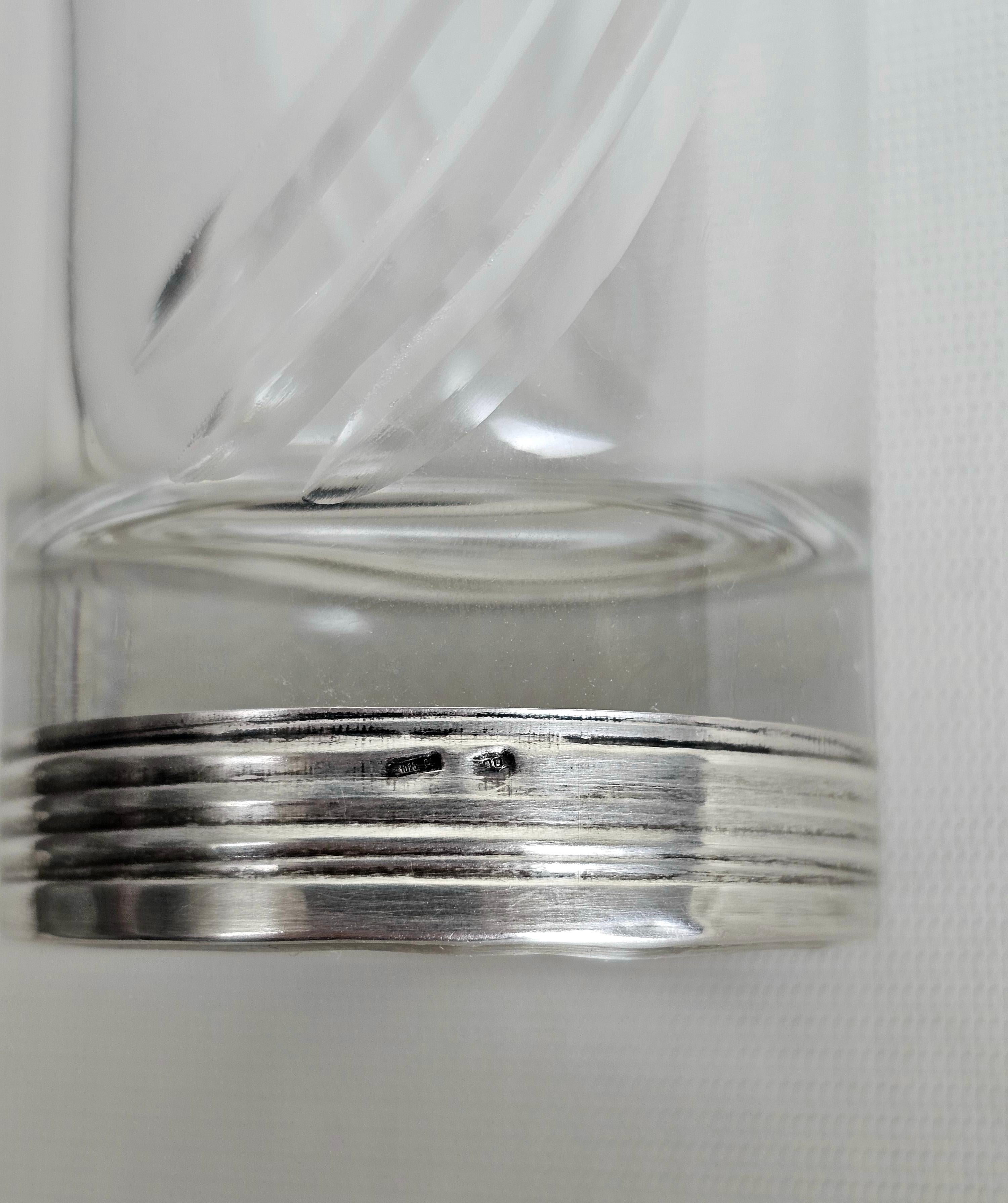 20ième siècle Midcentury Crystal Glass Transparent Silver 800 Italian Designs 1960s Set of 6 en vente