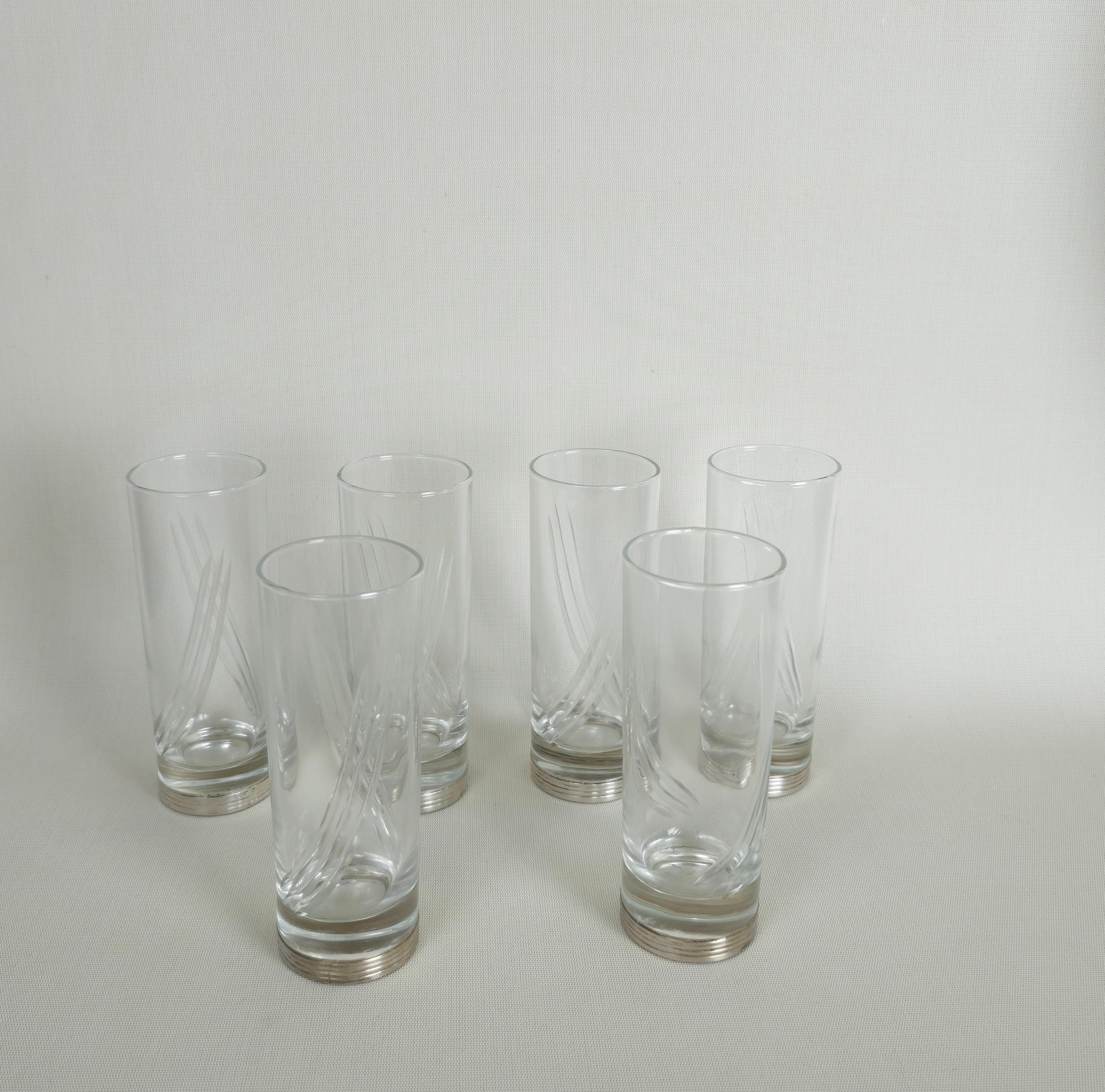 Midcentury Crystal Glass Transparent Silver 800 Italian Design 1960s Set of 6 For Sale 4