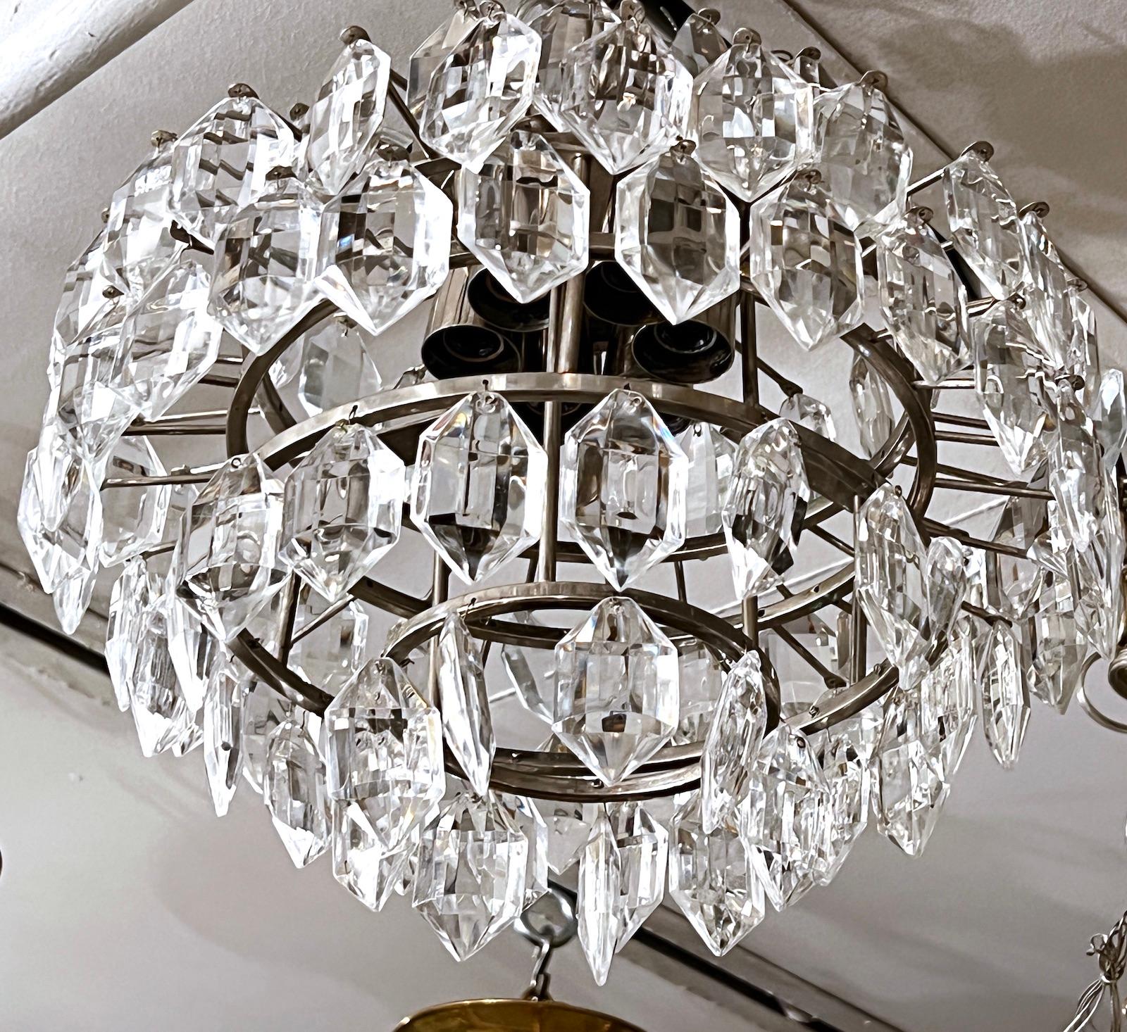 Midcentury Crystal Light Fixture  In Good Condition In New York, NY