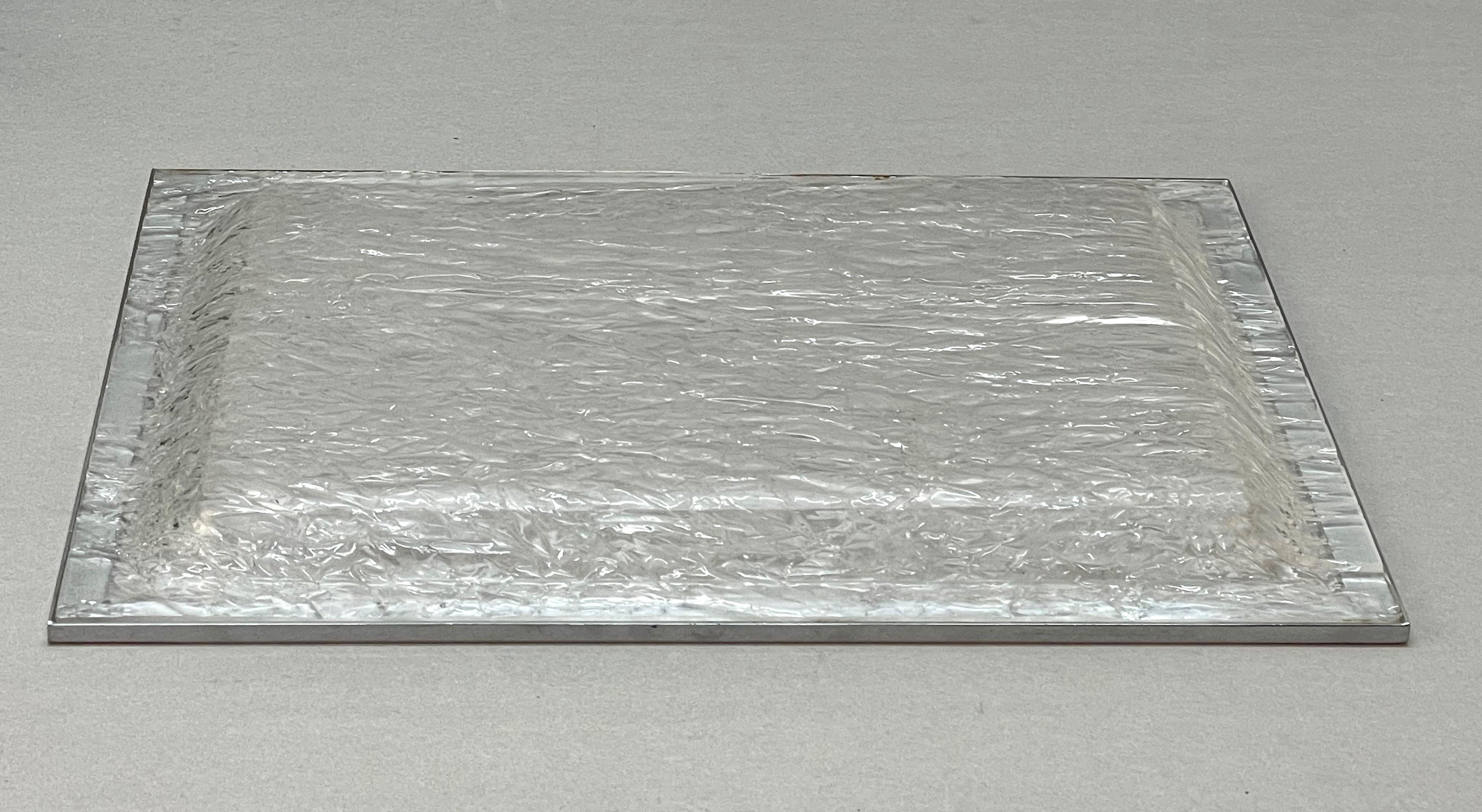 Midcentury Crystal Lucite and Chrome Italian Tray in Willy Rizzo Style, 1970s For Sale 8