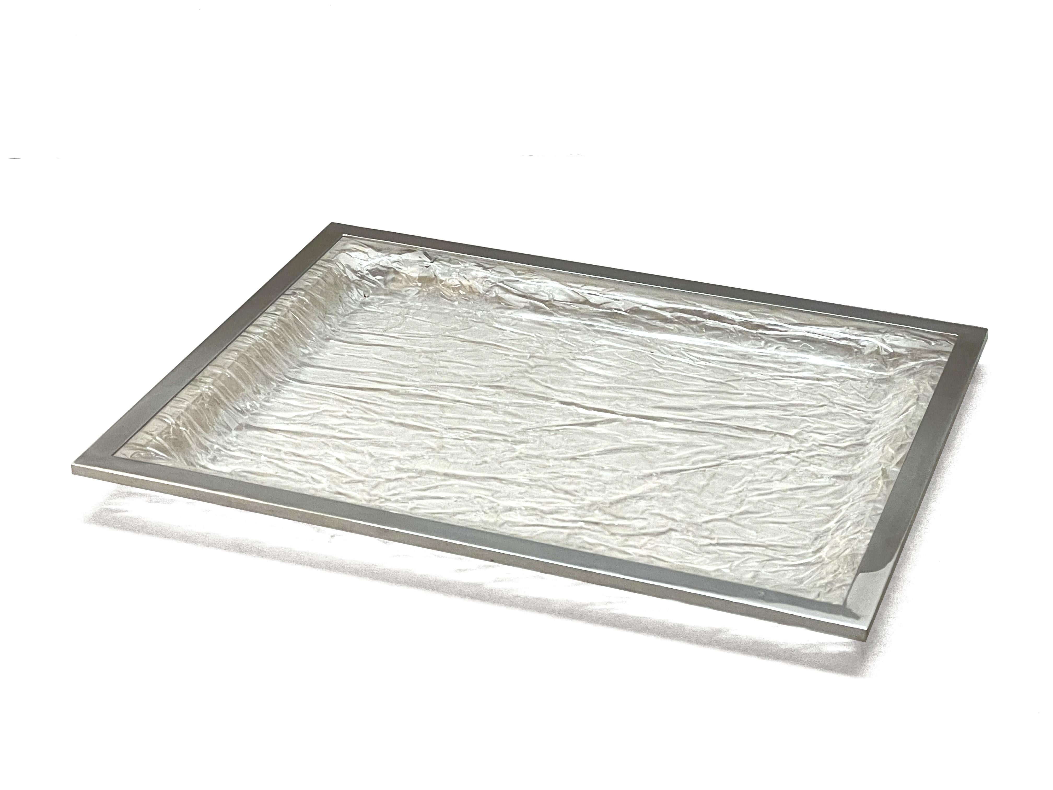 Midcentury Crystal Lucite and Chrome Italian Tray in Willy Rizzo Style, 1970s For Sale 1