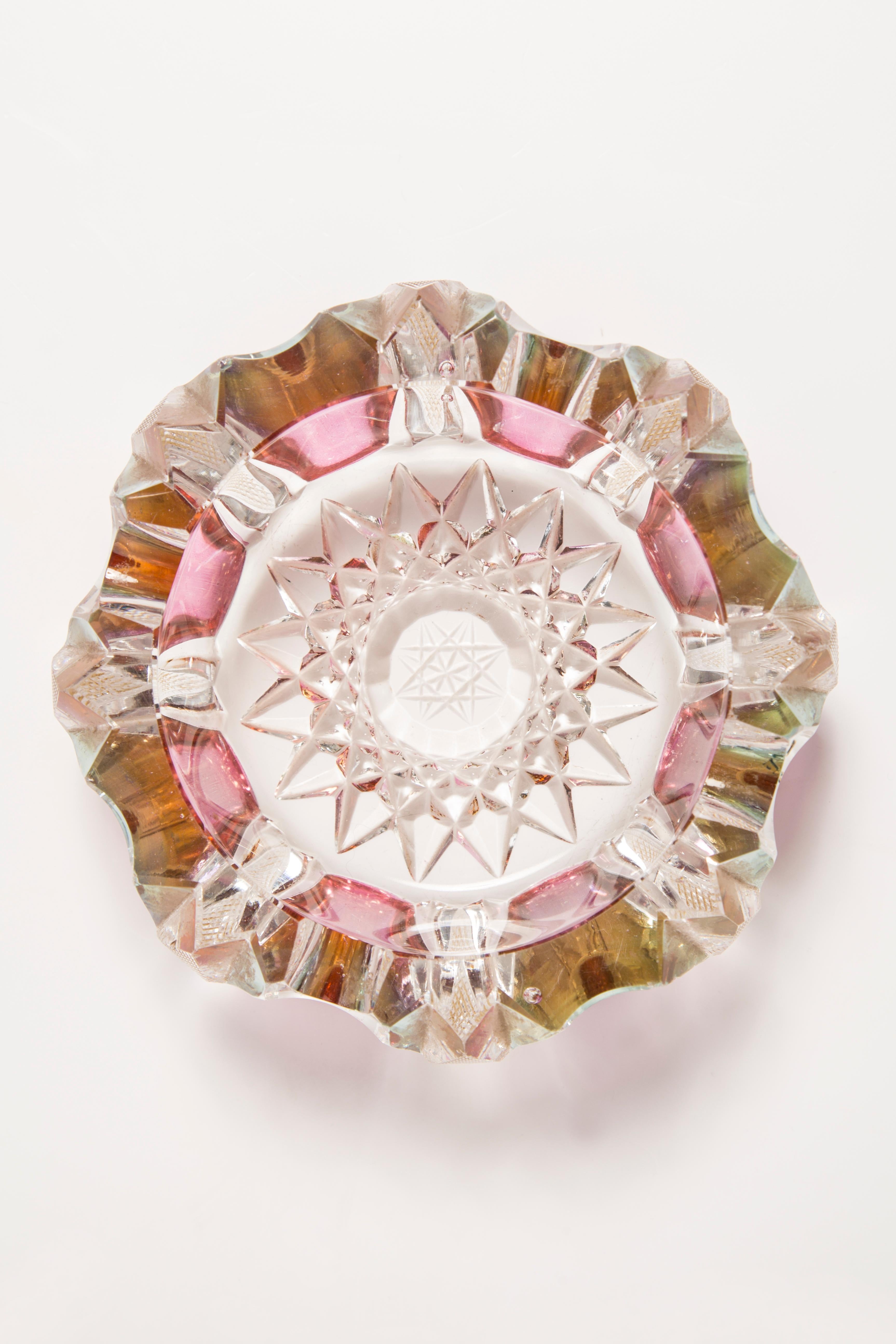Midcentury Crystal Pink Glass Bowl Ashtray, Italy, 1970s 6
