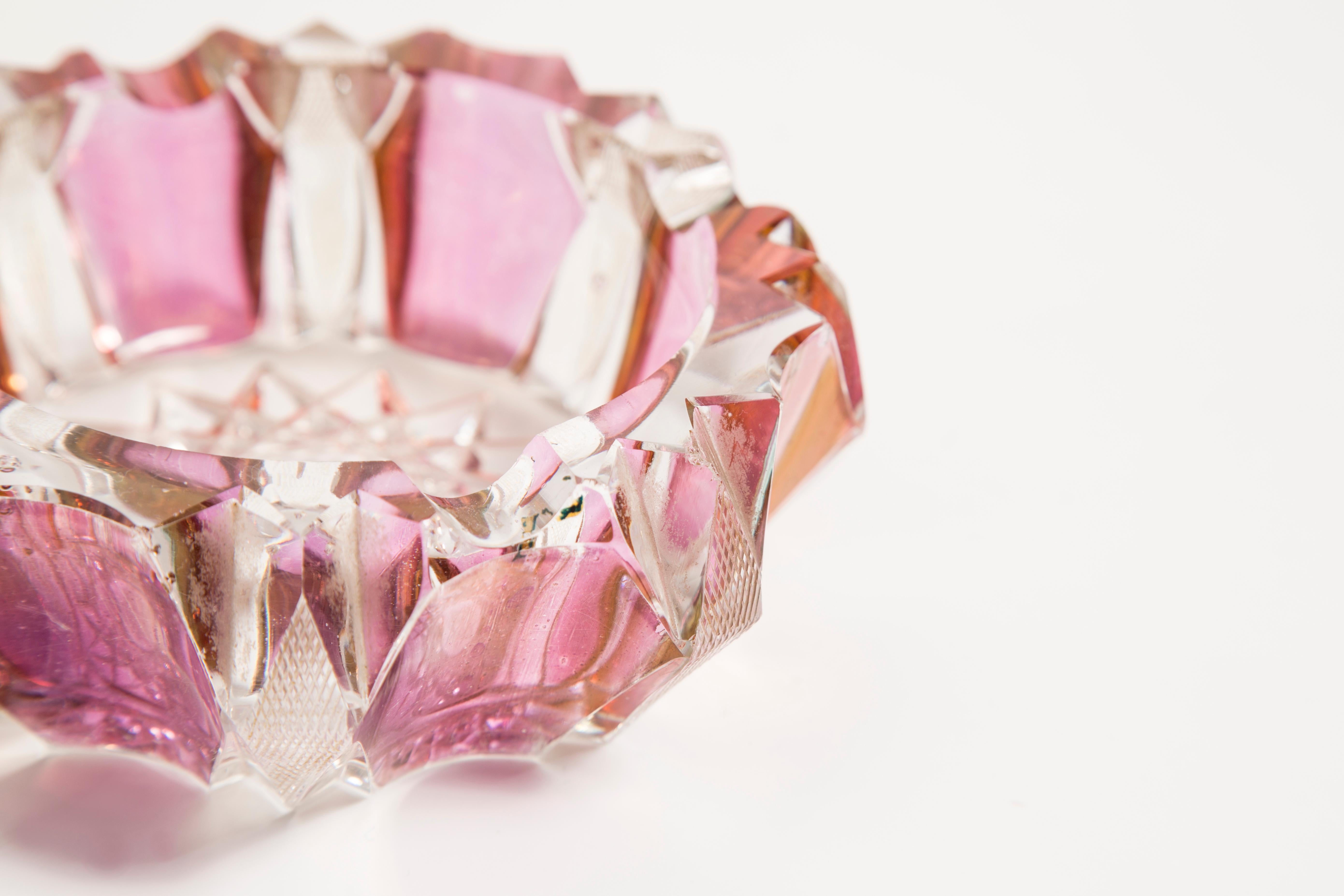 Midcentury Crystal Pink Glass Bowl Ashtray, Italy, 1970s 7