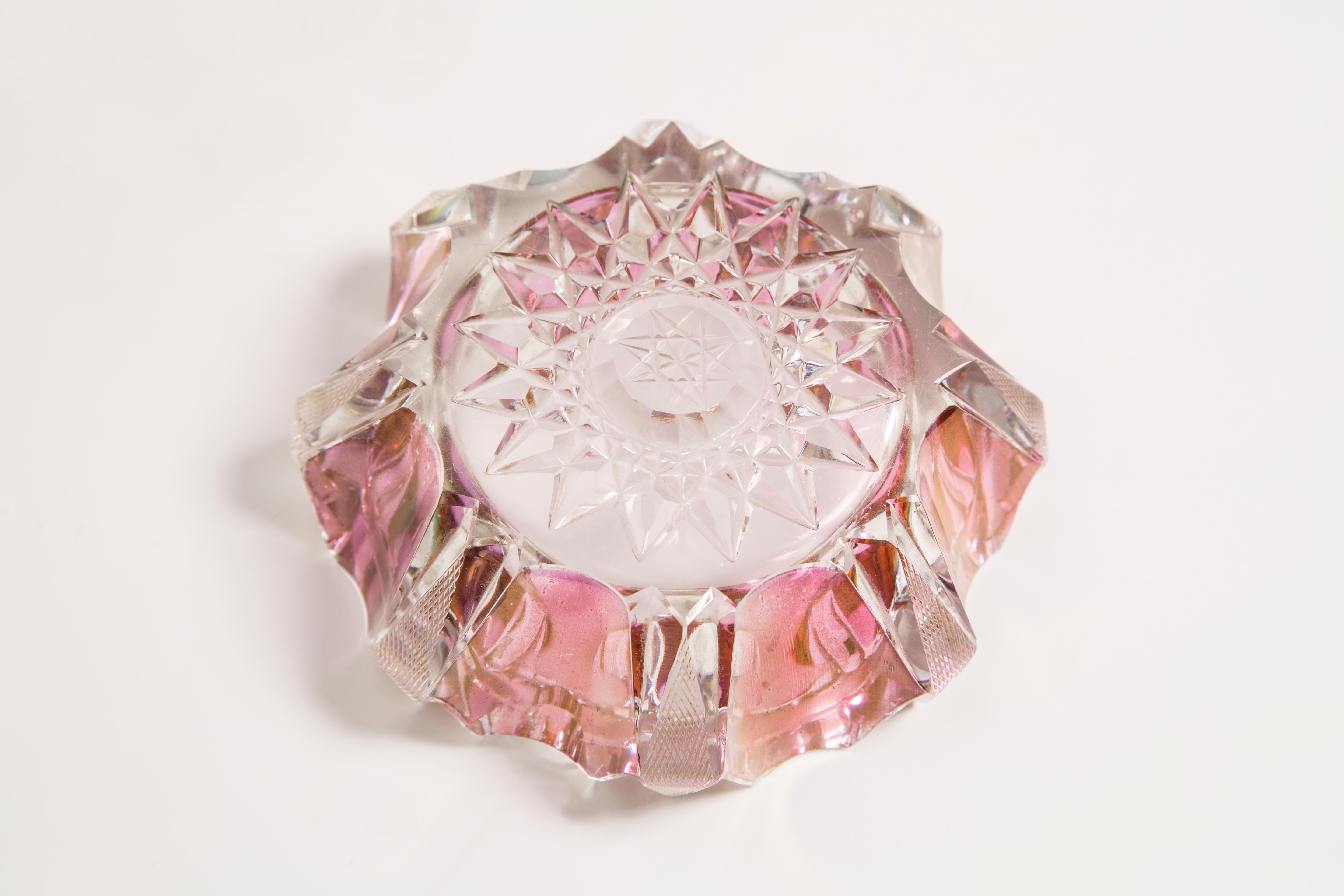 Midcentury Crystal Pink Glass Bowl Ashtray, Italy, 1970s 8