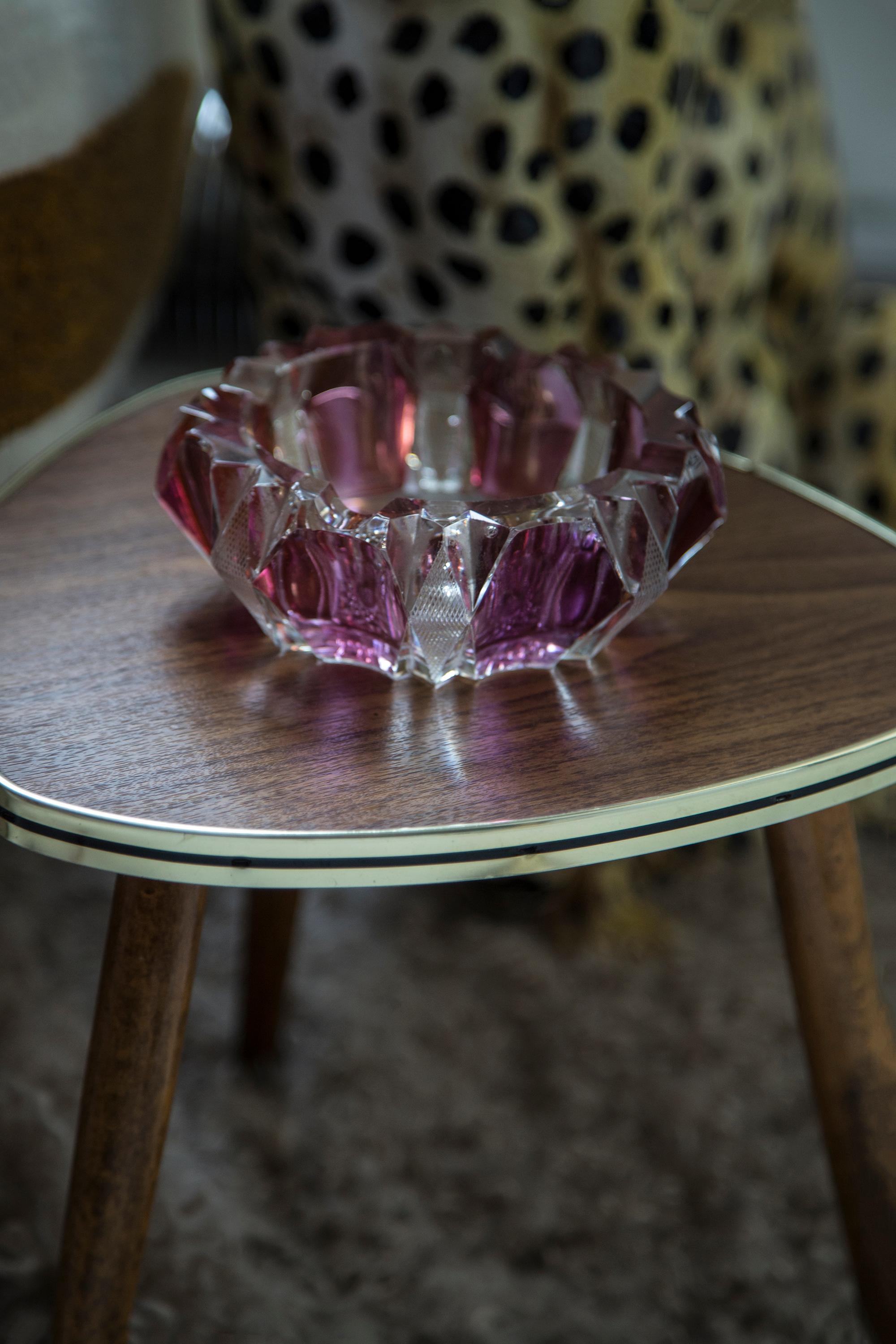 Italian Midcentury Crystal Pink Glass Bowl Ashtray, Italy, 1970s