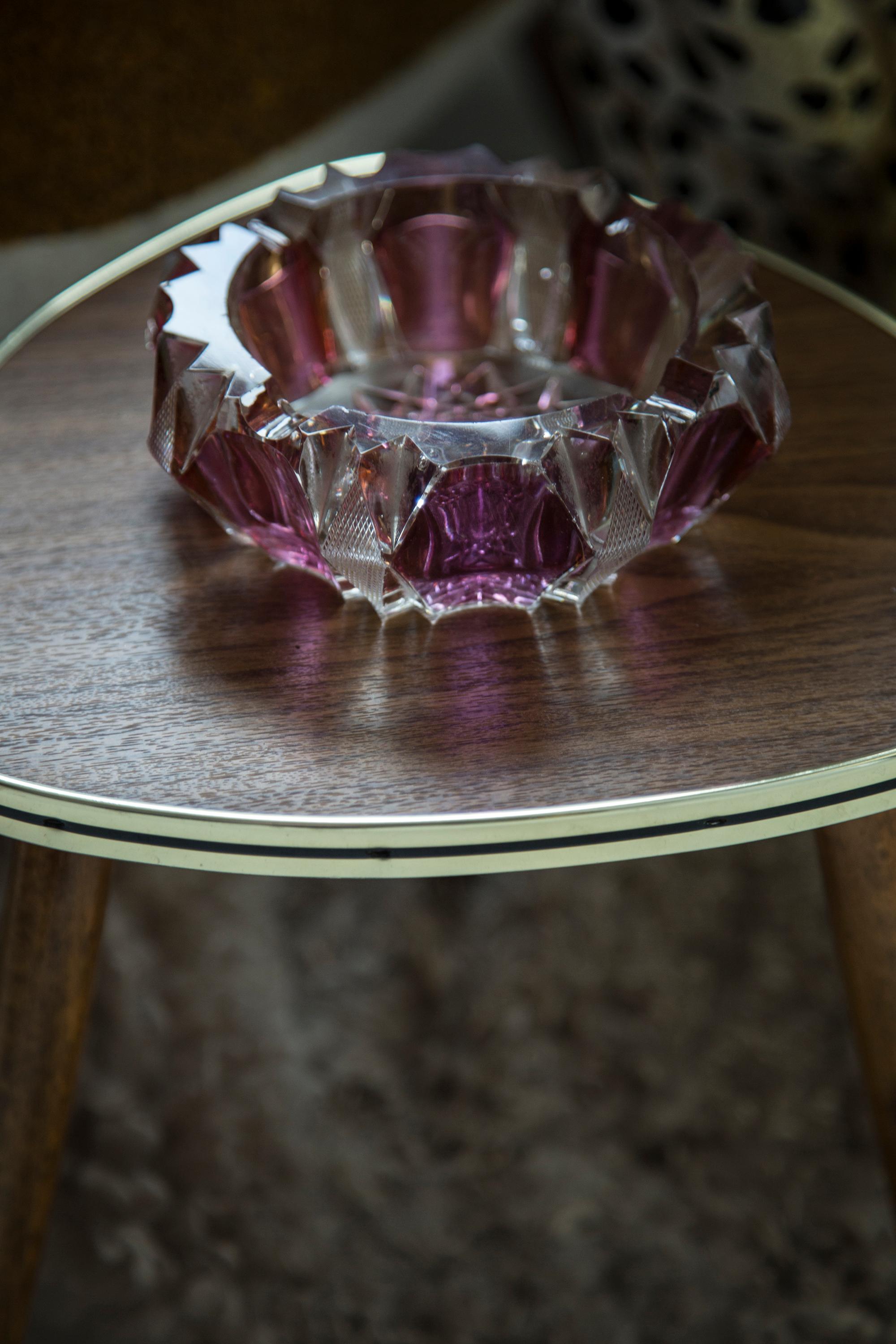 20th Century Midcentury Crystal Pink Glass Bowl Ashtray, Italy, 1970s