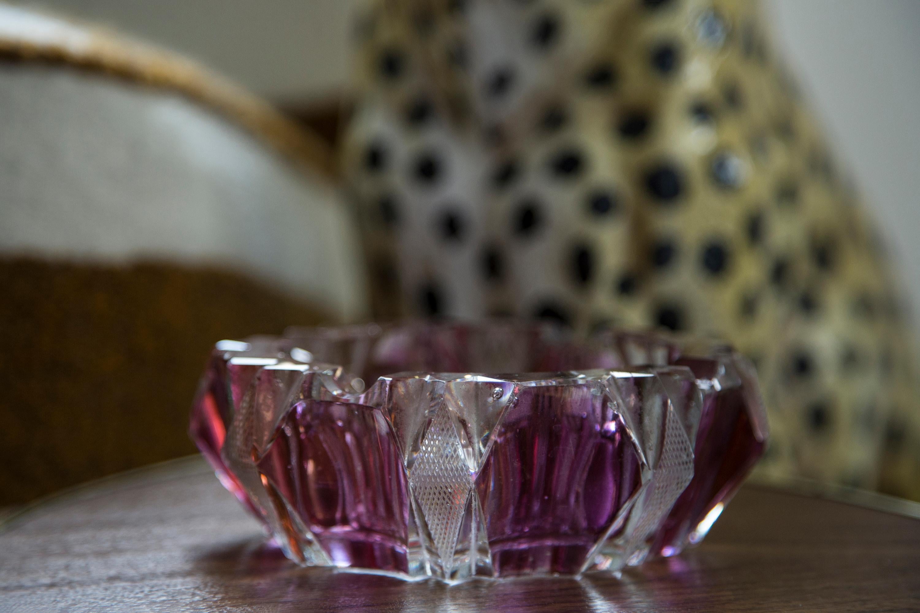 Midcentury Crystal Pink Glass Bowl Ashtray, Italy, 1970s 2