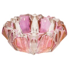 Midcentury Crystal Pink Glass Bowl Ashtray, Italy, 1970s