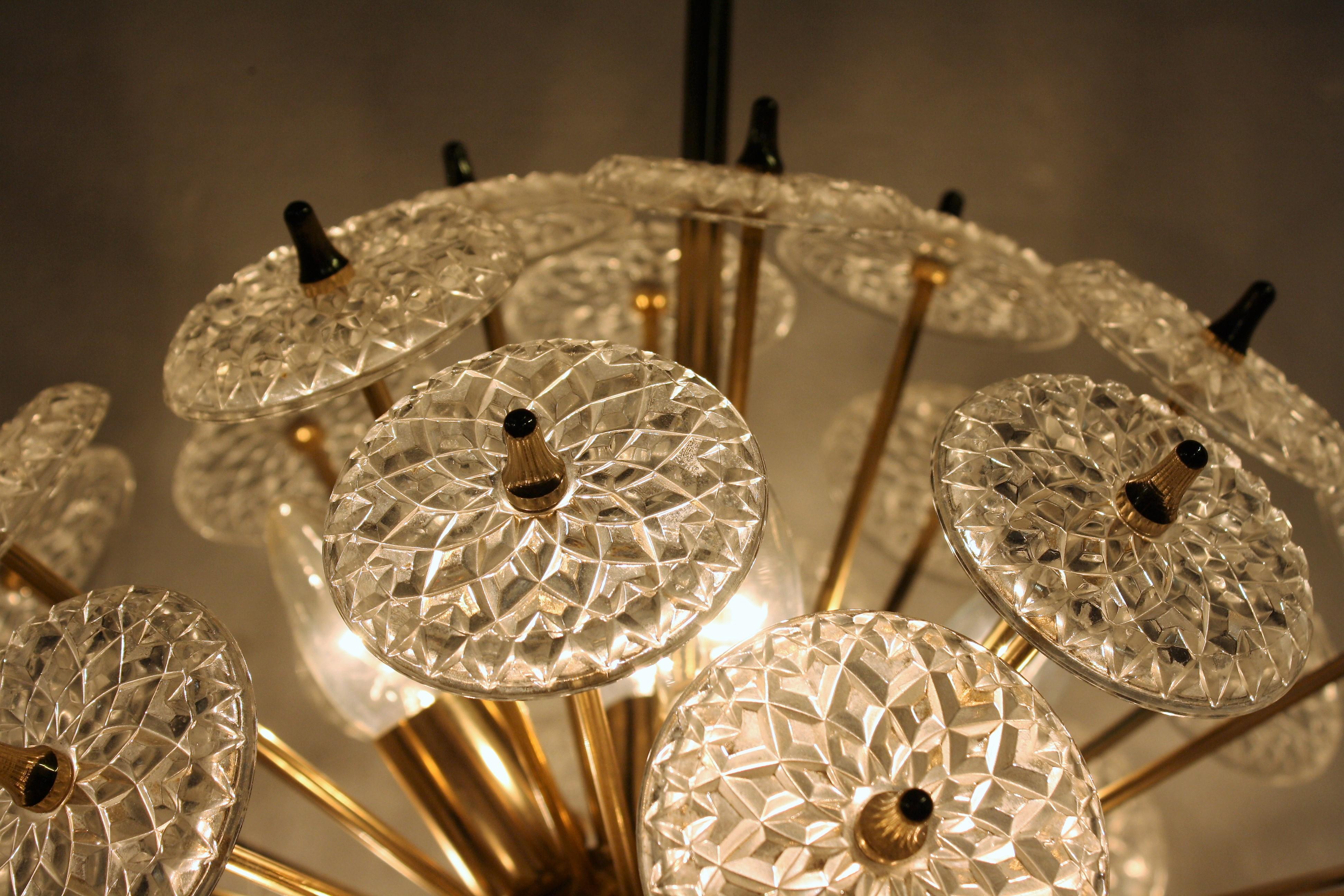 Metal Midcentury Crystal Sputnik Chandelier by Val Saint Lambert, 1950s