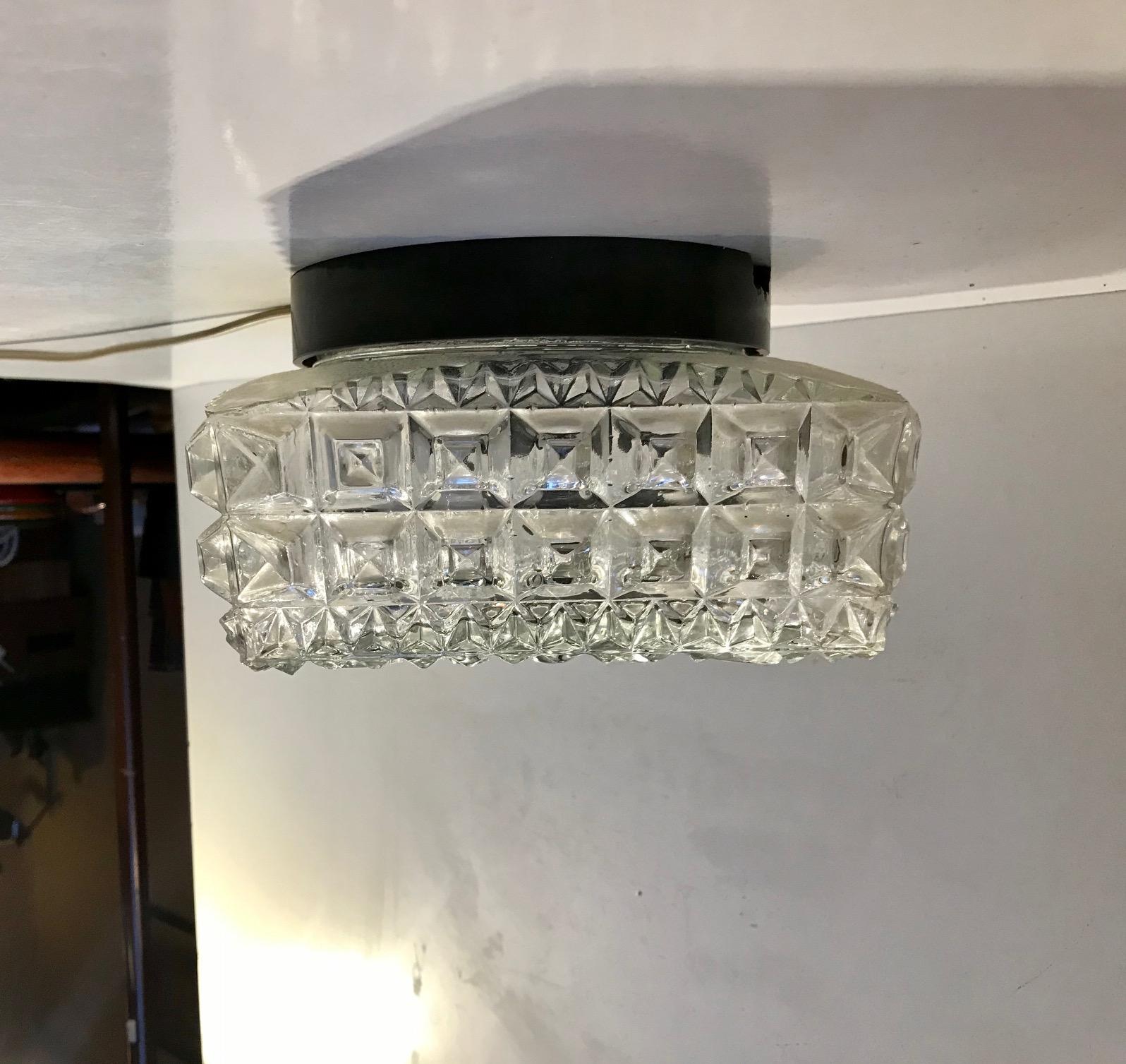 German Midcentury Crystal Wall Sconce or Flush Mount from Limburg, 1970s For Sale