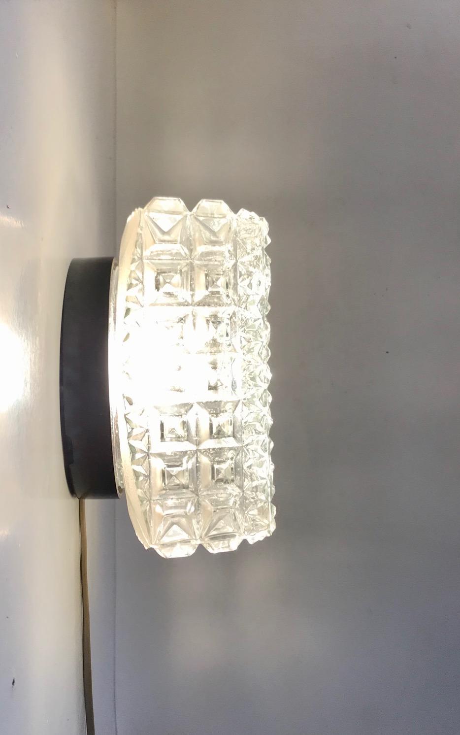 Midcentury Crystal Wall Sconce or Flush Mount from Limburg, 1970s In Good Condition For Sale In Esbjerg, DK
