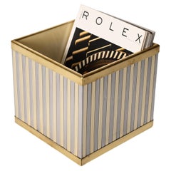 Mid-Century Cubic Brass and Chromed Metal Italian Newspaper Rack, 1970s