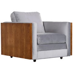 Midcentury Cubist Modern Club Chair in Baughman Style Grey Velvet Reupholstered