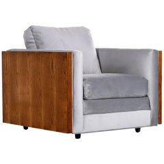 Midcentury Cubist Modern Club Chair in Baughman Style Grey Velvet Reupholstered