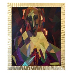 Midcentury Cubist Oil Painting Portrait Louis Giraud France 1950