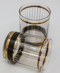 Midcentury Culver Black & 24-Karat Gold Striped Cocktail Glasses, Set of 2