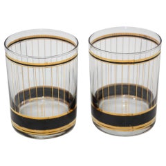 Midcentury Culver Black & 24-Karat Gold Striped Cocktail Glasses, Set of 2