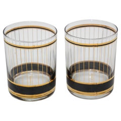 Retro Midcentury Culver Black & 24-Karat Gold Striped Cocktail Glasses, Set of 2