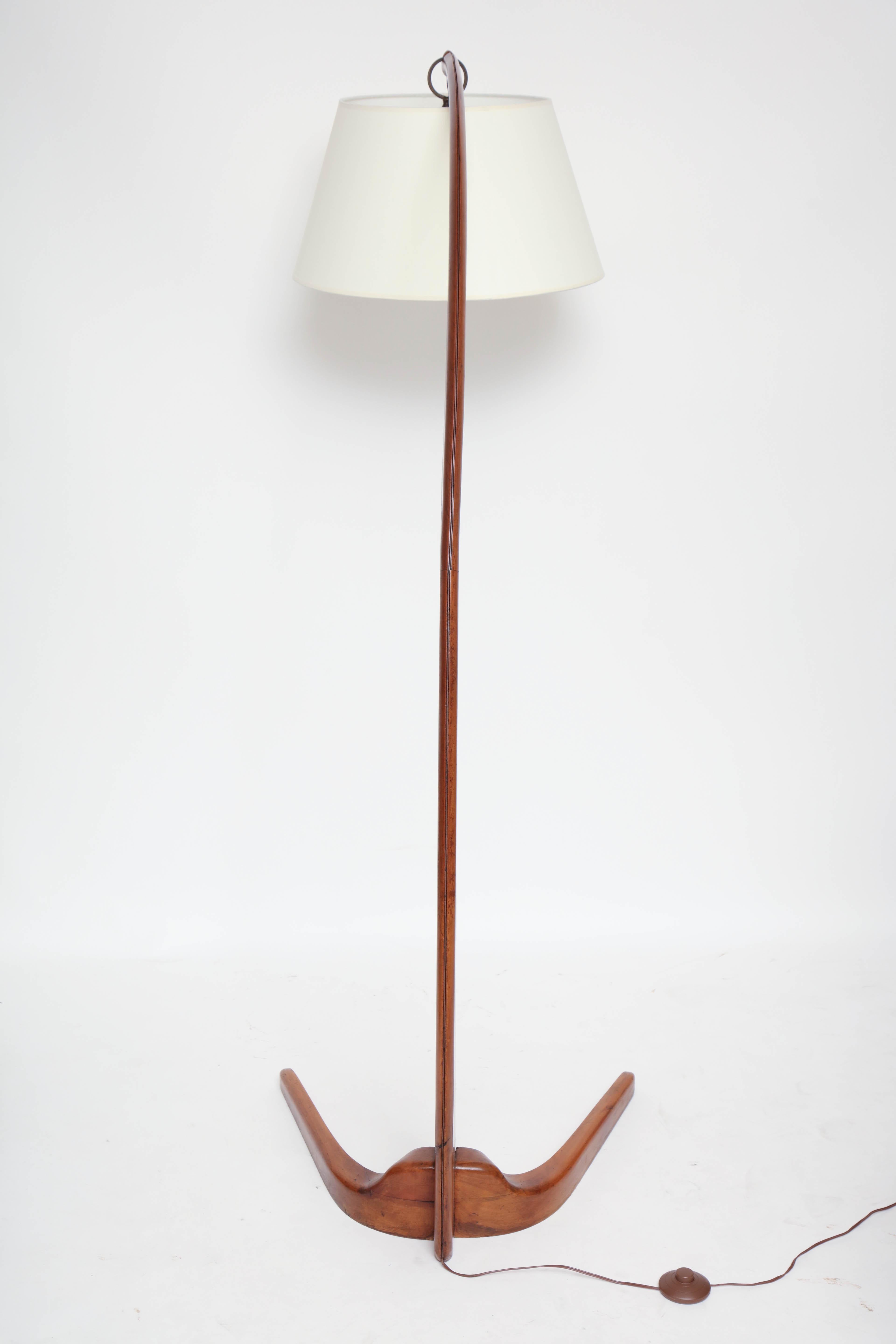 Mid-20th Century Midcentury Curved Cherry Wood Reading Lamp with Shade, Italy, circa 1950