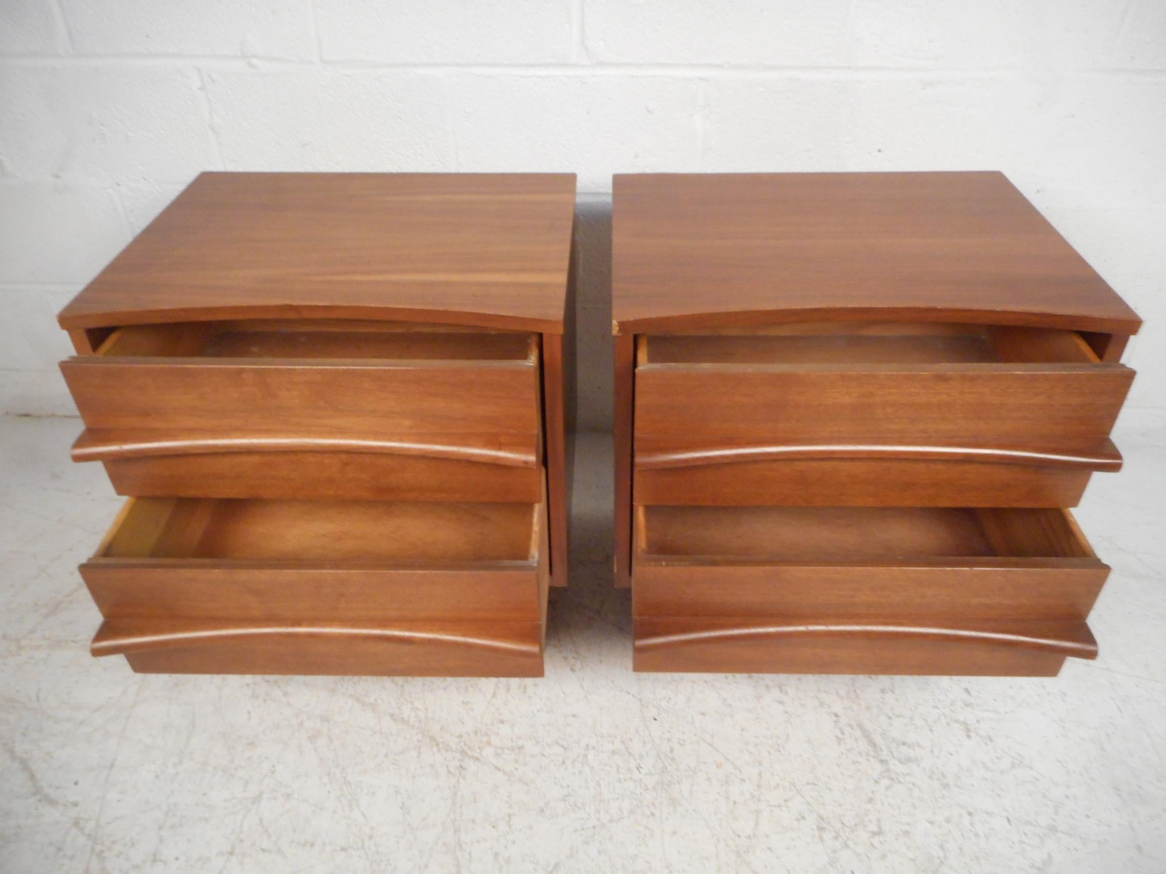 Mid-Century Modern Midcentury Curved Front Nightstands, a Pair
