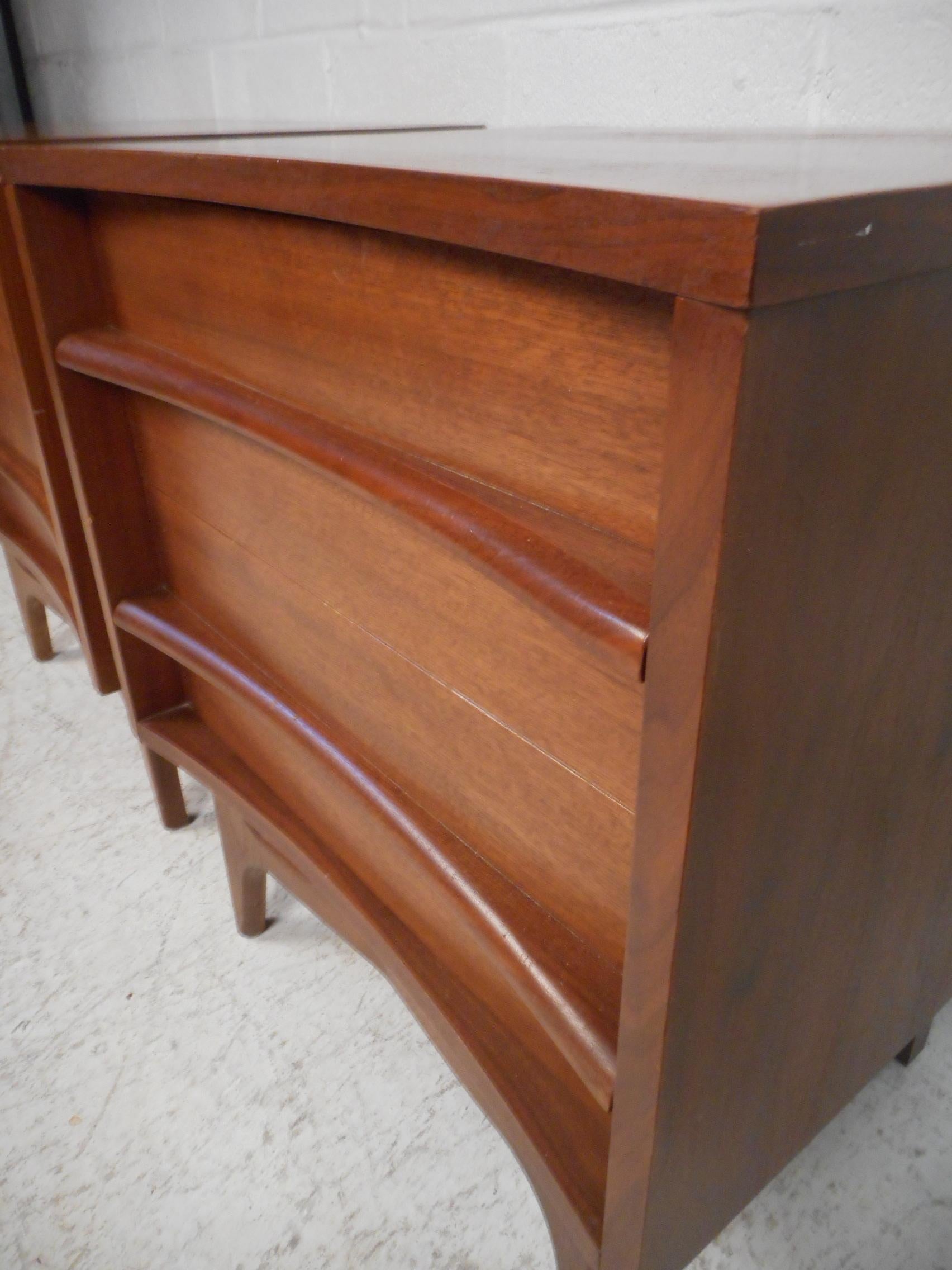 20th Century Midcentury Curved Front Nightstands, a Pair