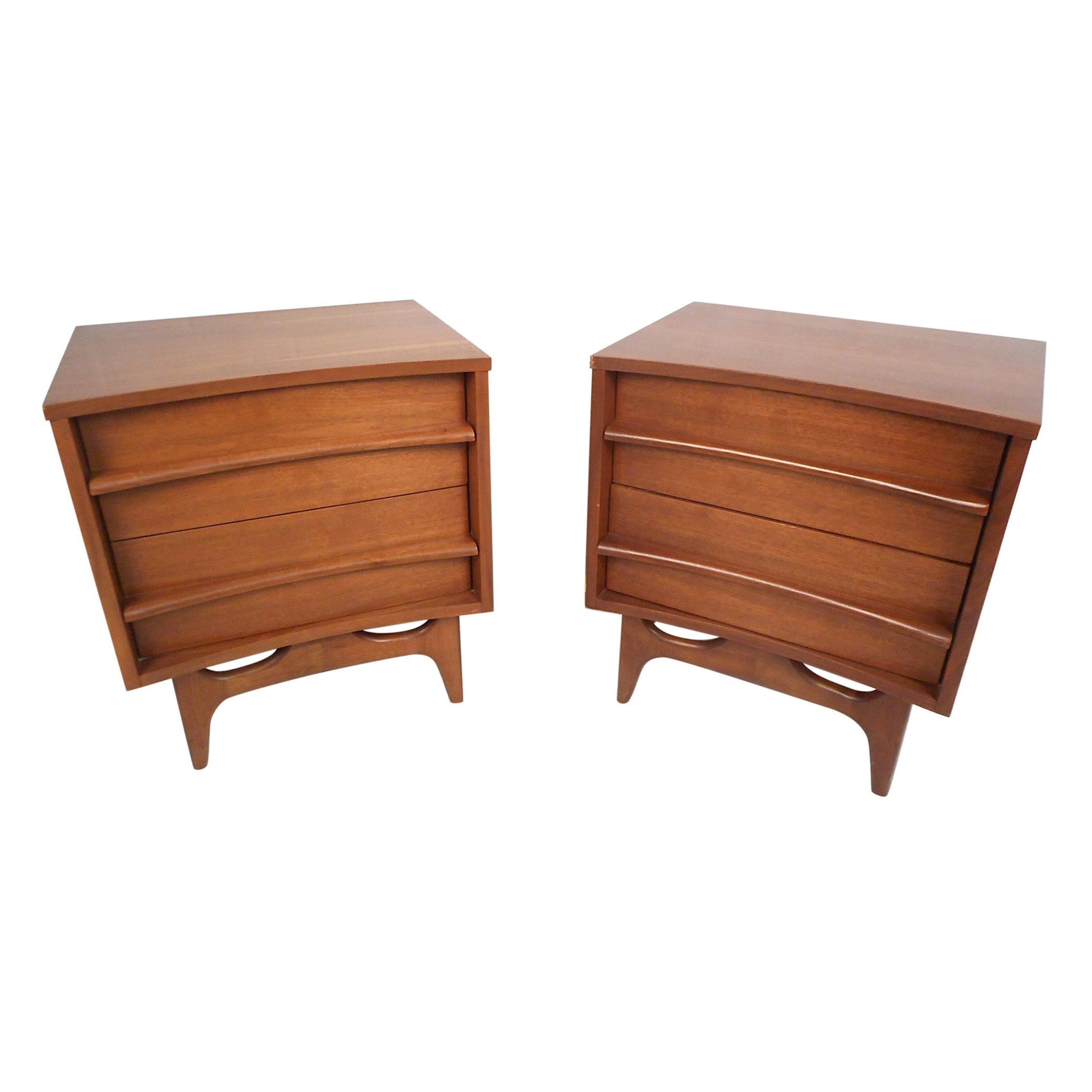 Midcentury Curved Front Nightstands, a Pair