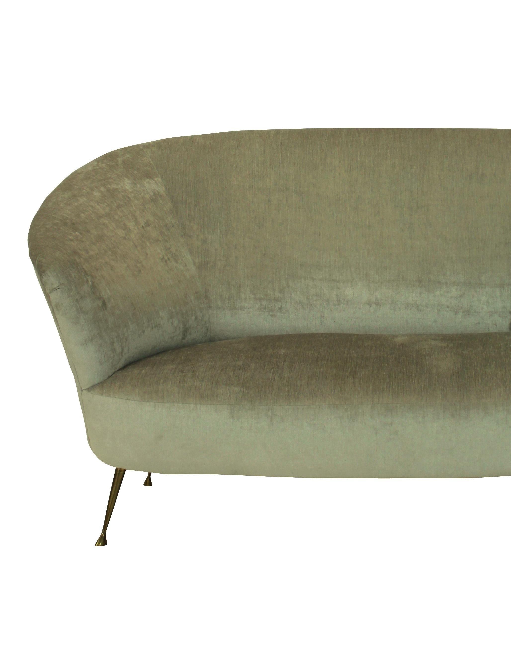 Mid-Century Modern Midcentury Curved Parisi Sofa on Brass Feet