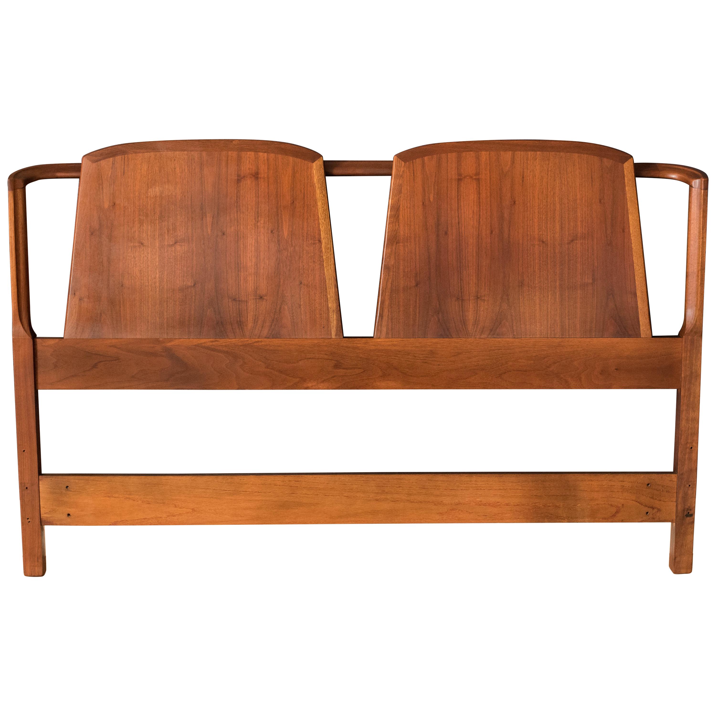 Mid-Century Curved Walnut Queen Headboard Frame by Dillingham