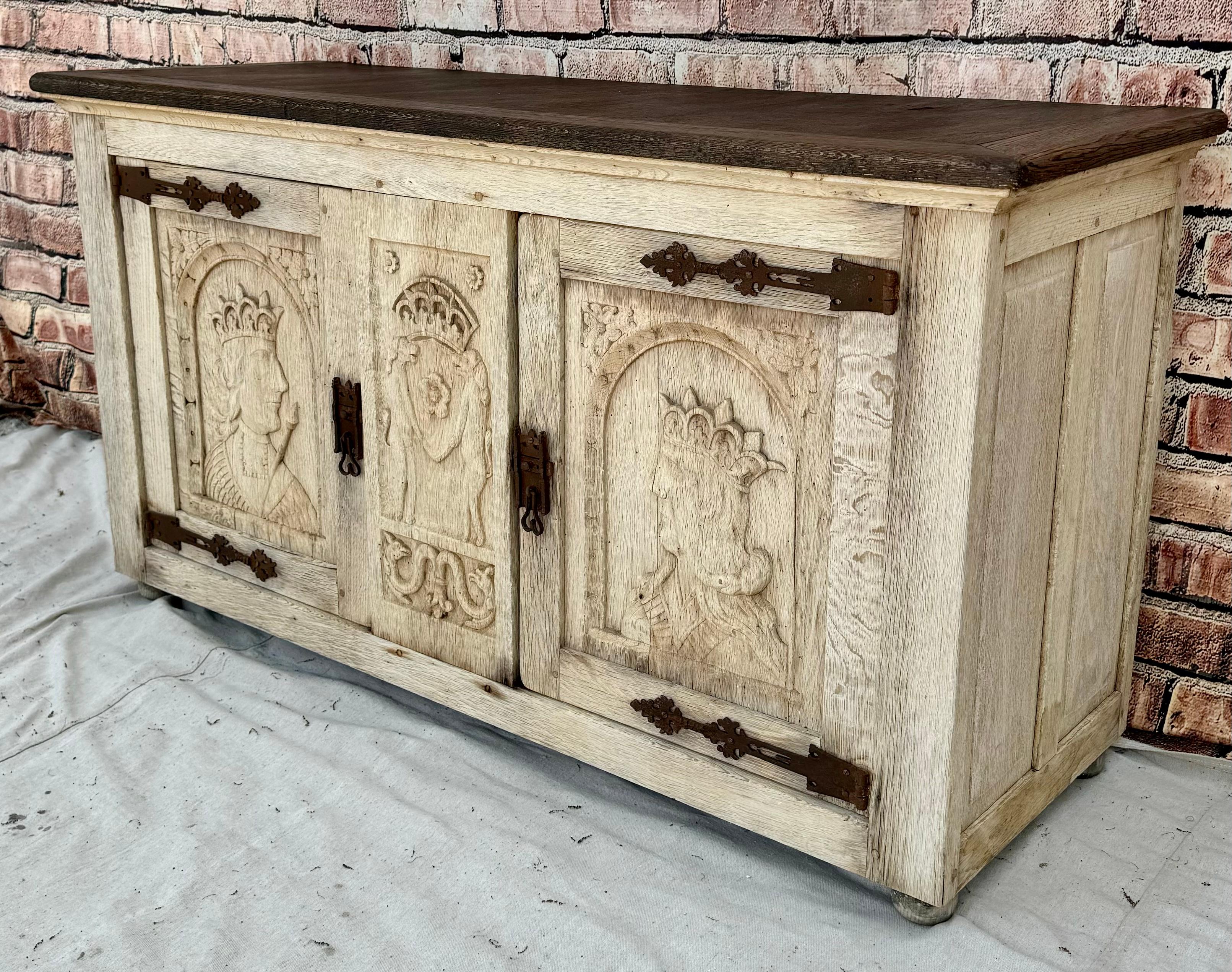 20th Century Midcentury Custom Carved and Painted Wood Sideboard For Sale