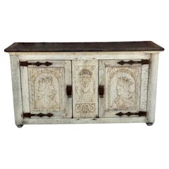 Midcentury Custom Carved and Painted Wood Sideboard