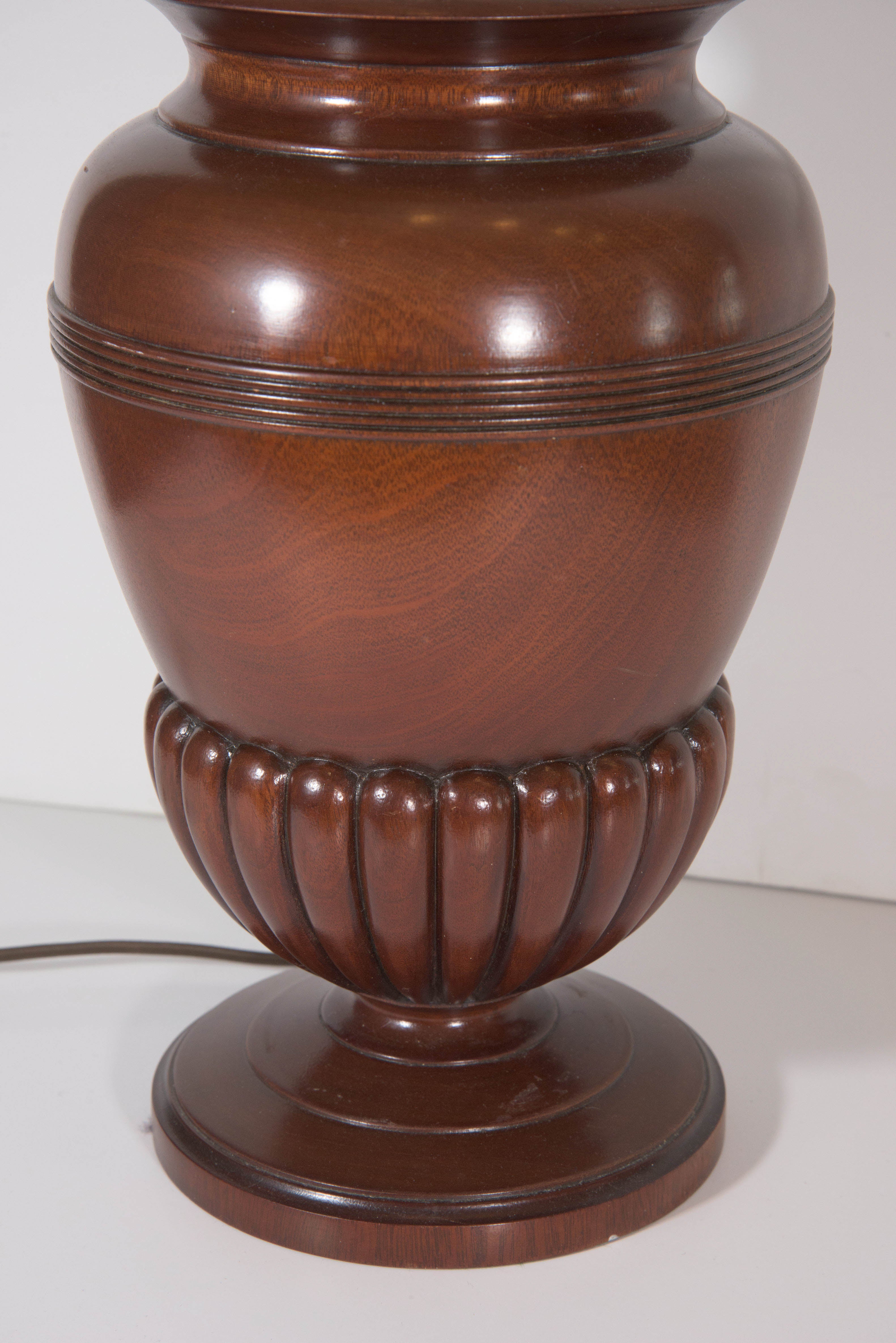 George III Midcentury Custom Made Carved Mahogany Urn Table Lamp For Sale