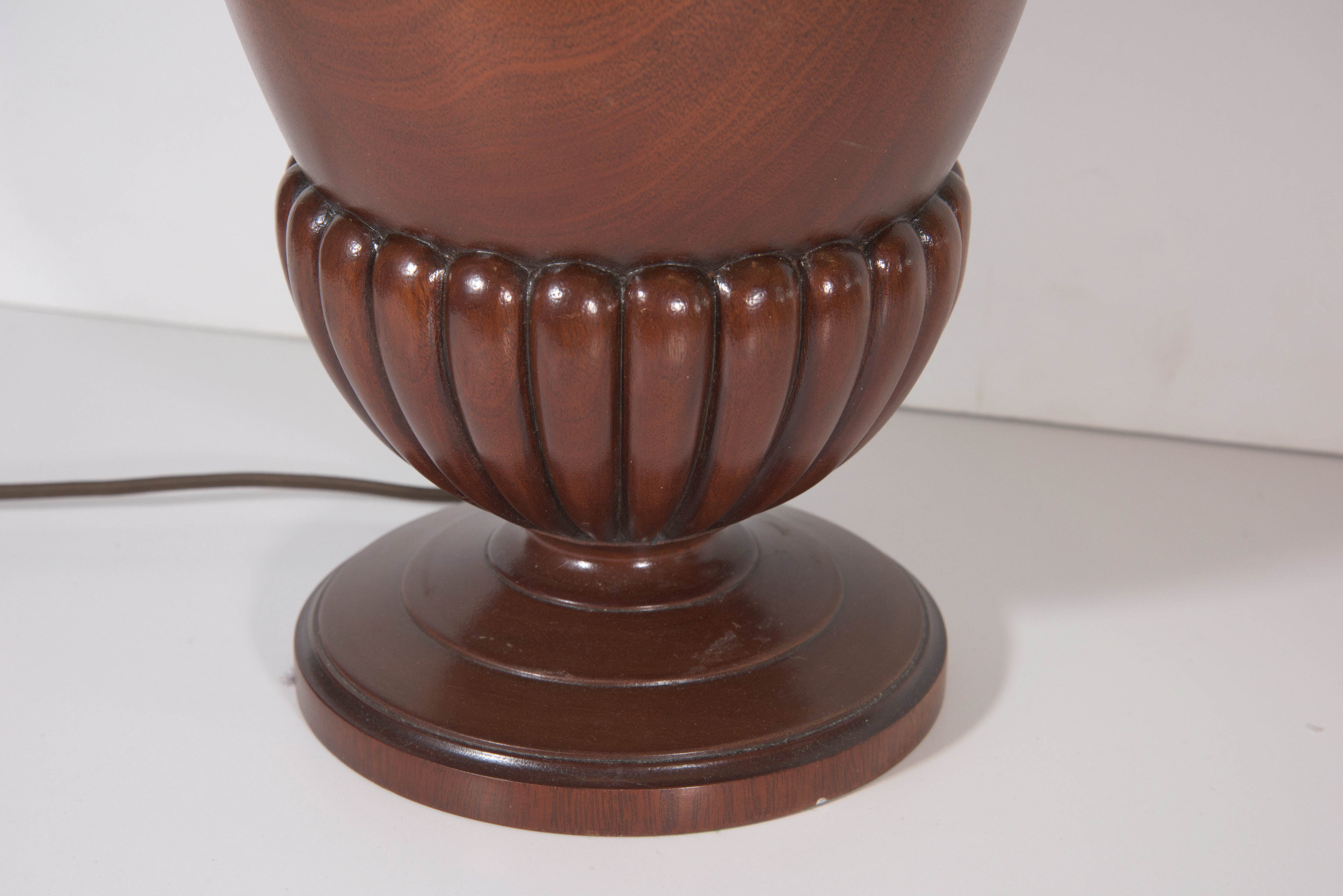 20th Century Midcentury Custom Made Carved Mahogany Urn Table Lamp For Sale