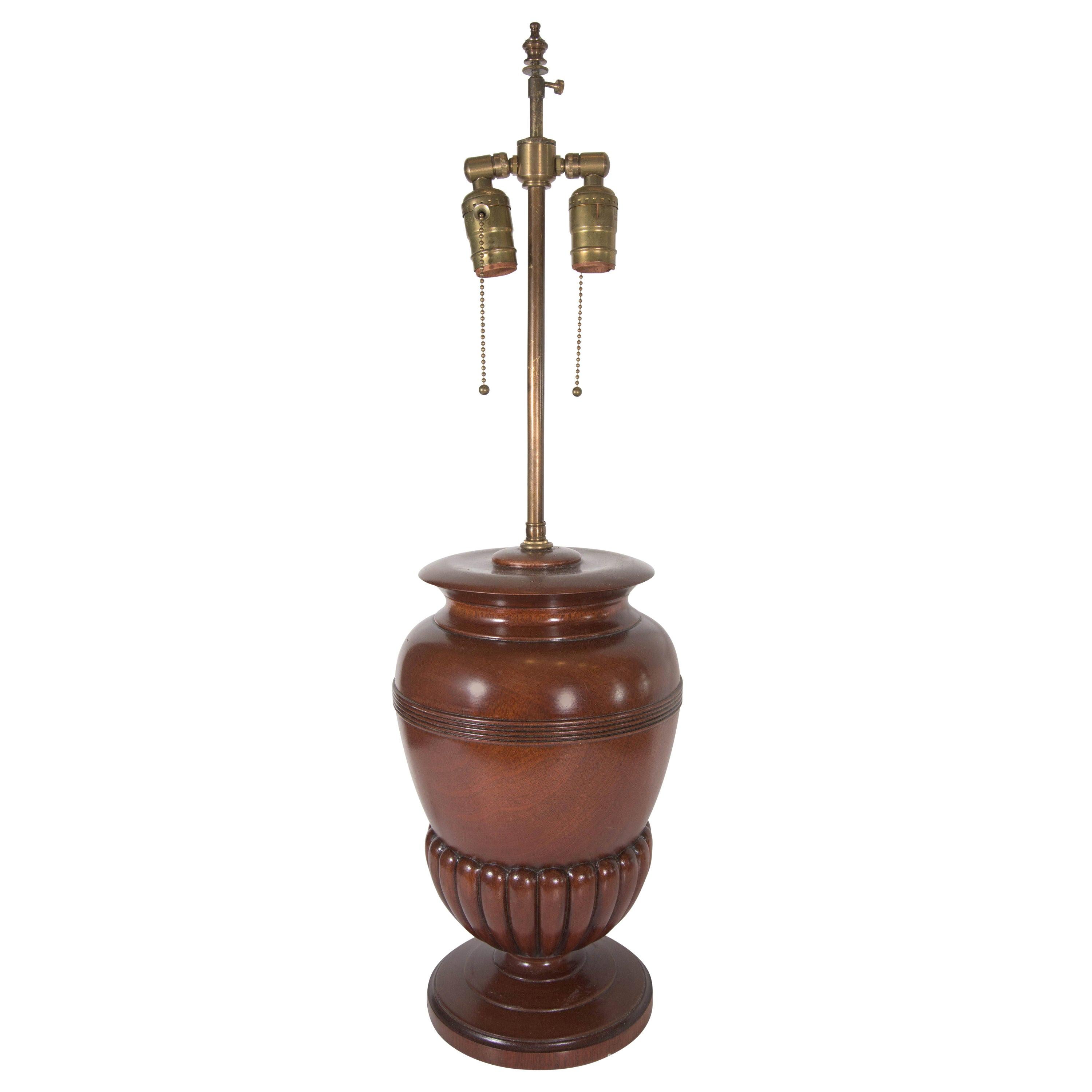 Midcentury Custom Made Carved Mahogany Urn Table Lamp
