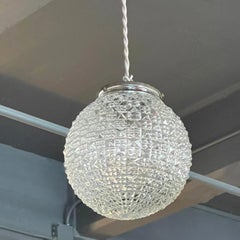 Midcentury Cut Glass Globe Pendant Light