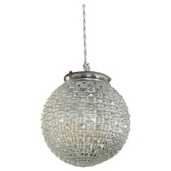 Midcentury Cut Glass Globe Pendant Light